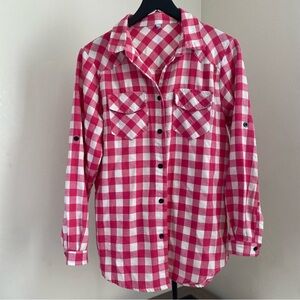 Women’s flannel Zeagoo Pink and White Checkered Button Down Shirt